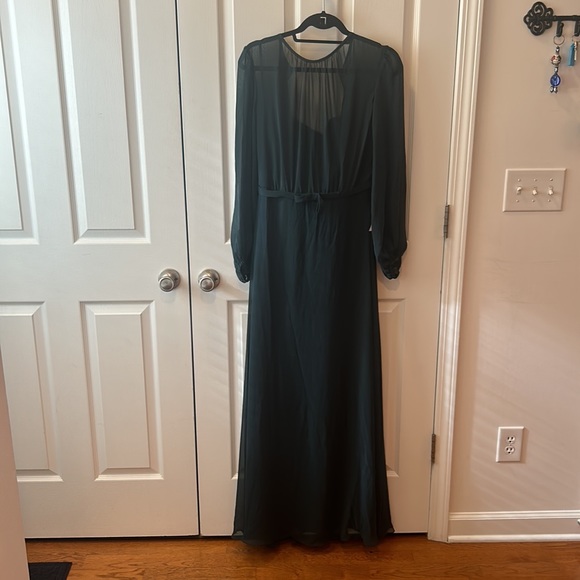 Dessy Collection Long Sleeve Evening Gown in Evergreen, Size 10 - Picture 3 of 7